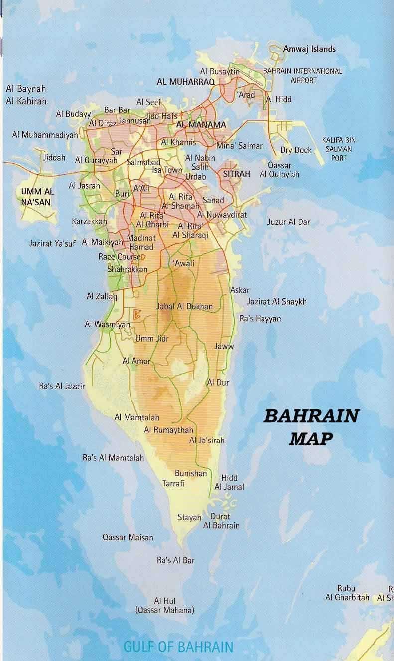 Mapa Bahrajnu z miejsca