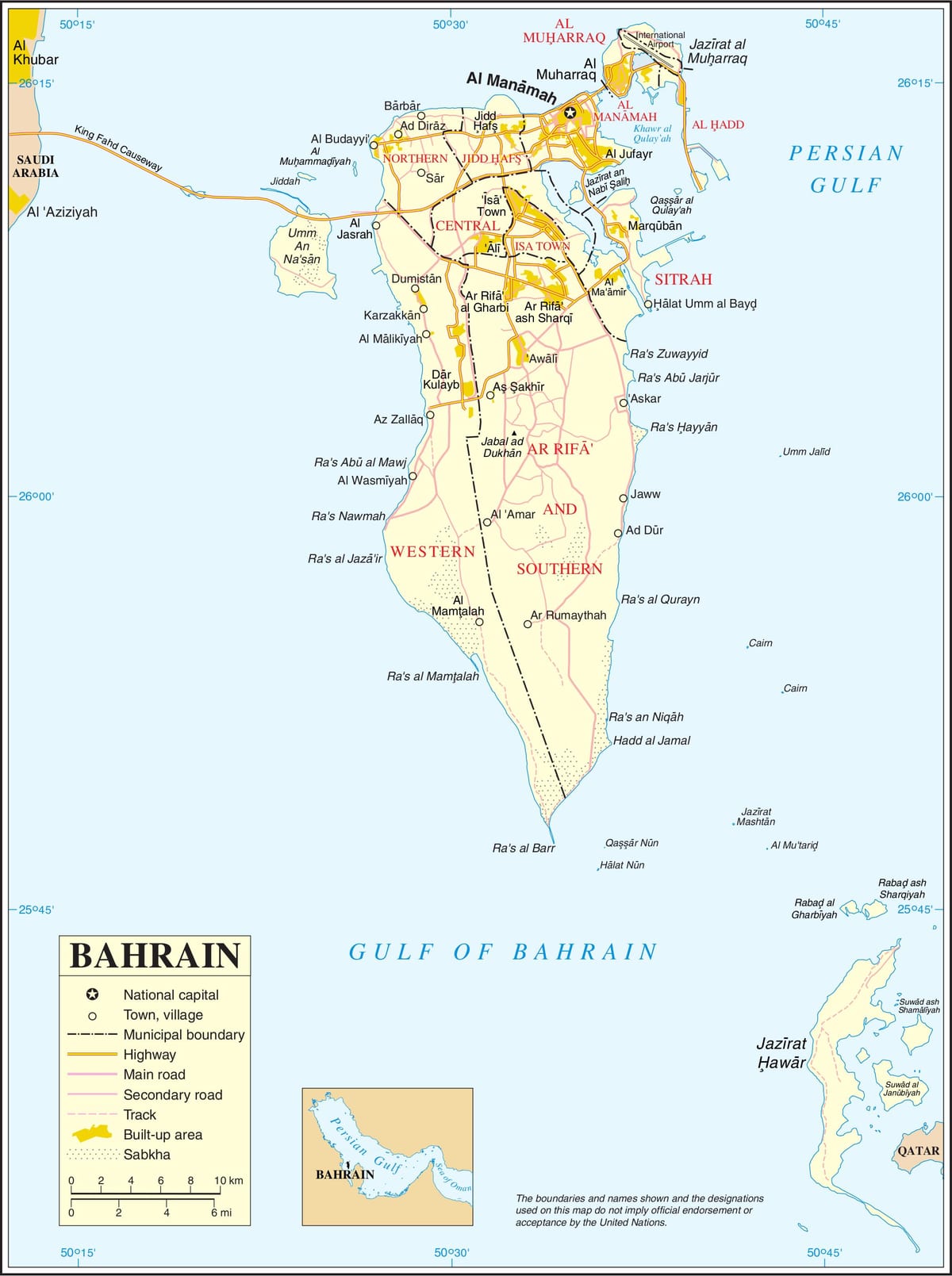Mapa polityczna Bahrajn 